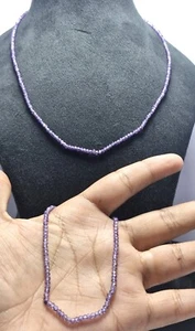 925 Silver 8" Bracelet 18" Strand Necklace round Blue Zircon gemstone with 3 mm - Picture 1 of 8