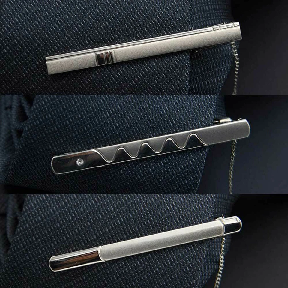 3 Packs Men 6CM Solid Tie Clip Stainless Steel Chain Wedding Necktie Clasp  - Image 1 of 4