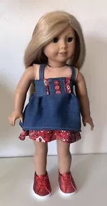 Handmade Dress For 18" Dolls American Girl Our Generation Denim Floral Sundress - Picture 1 of 7