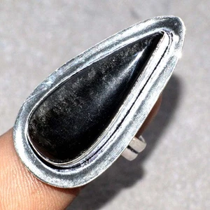 925 Silver Plated Silver Obsidian Ring Handmade Jewelry Size US 7.5 AU v303 - Picture 1 of 3