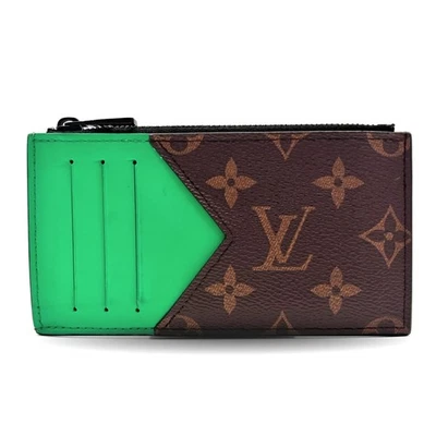 Portatarjetas para monedas Louis Vuitton de segunda mano, estuche fragmentado con monograma Macassar, verde Foto 1 de 4