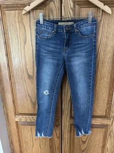 Joes Skinny Jeans Girls Size 8 Stretch Denim Raw Hem Med Wash Distressed - Picture 1 of 3