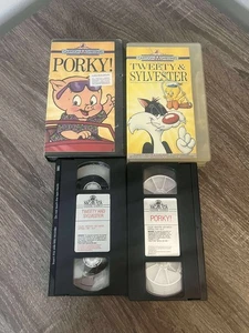PORKY! & TWEETY AND SYLVESTER CARTOON MOVIESTARS VINTAGE VHS CLAMSHEEL MOVIE LOT - Picture 1 of 2