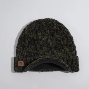 Coal The Yukon Cable Knit Wool Brim Visor Beanie w/ Fleece Band Olive Black Marl - Picture 1 of 1