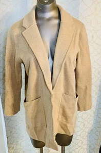 J. Crew 365 Sophie Open Merino Wool Front Sweater Blazer Cardigan SZ L Tan J0244 - Picture 1 of 4