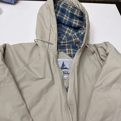 Chaqueta de lluvia Misty Harbor original para mujer 1X beige forrada a cuadros con capucha.      3765 Foto 1 de 4