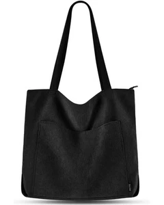 Corduroy Tote Bag for Women Large Shoulder Bag with Zipper and Pockets for Co... - Picture 1 of 8