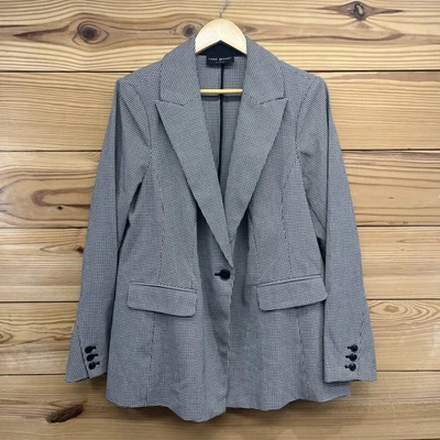 Chaqueta Blazer Lane Bryant 16 Negra Blanca Cuadros 1 Botón Forrada Carrera Elastizada B86 Foto 1 de 4