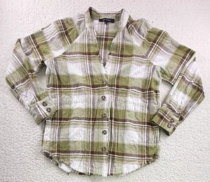 Blu Pepper Women's Size Medium Green Plaid Frayed Hem Button Down - Picture 1 of 7