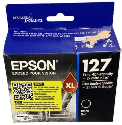 Genuine Epson T127120 127XL Extra High Capacity Black Ink Cartridge Exp 03/2027 - Image 1 of 4