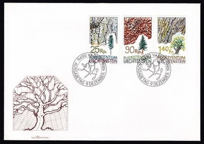 Liechtenstein FDC 1986 Michel 913/15 Trees: Spruce Oak Silver fir - Complete Set - Image 1 of 2