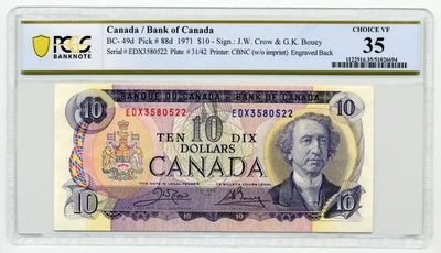 1971 $10 Bank of Canada, BC-49dA EDX Replacement - Choice Very Fine, PCGS VF35 - Image 1 of 2