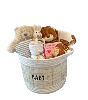Baby Bear Gift Basket, Welcome Home Newborn Boy, Baby Shower Essentials Present - Image 1 of 4