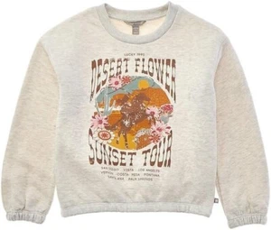 NWT  LUCKY BRAND Girls Desert Flower Sweatshirt Cozy sz 7 Putty Beige Heather - Picture 1 of 19