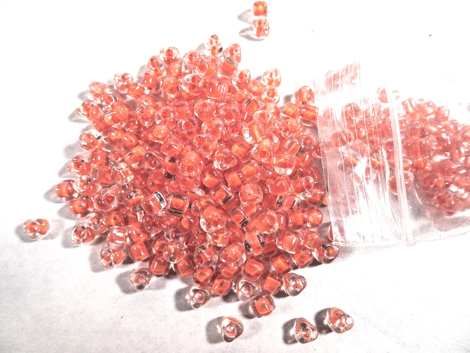 125 Miyuki Transparent Color-Lined Clear & Orange Glass TRIANGLE BEADS - Image 1 of 1