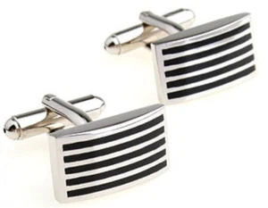 Manschettenknöpfe. Direkt Klassisch & Stilvoll Strapazierfähig Schwarz Streifen Manschettenknöpfe - Bild 1 von 6