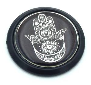 Hamsa Black Round Flag Car Decal Emblem bumper 3D Sticker badge 1.85" - Imagen 1 de 3