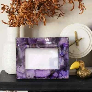 Elegant Purple Agate Photo Frame – Natural Stone Decor for Home & Office - Picture 1 of 8