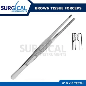 Brown Tissue Forceps 6.00" Side Grasping 8 x 8 Teeth Stainless German Grade - Imagen 1 de 3