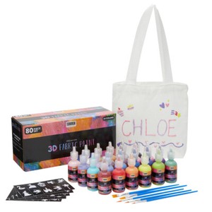 3D Fabric Paint Set with 24 Colors, Brushes, Canvas Bag, Sticker Stencils Sheets