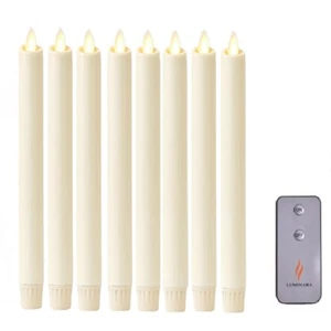 8'' Luminara Moving Wick Ivory LED Taper Dinner Candles /Remote/Timer Set of 8 - Picture 1 of 8