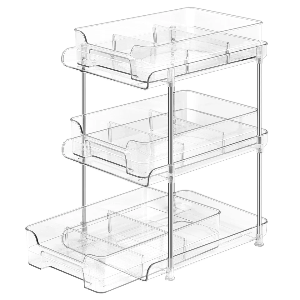 Cesta de almacenamiento deslizante organizadora debajo del fregadero de 3 niveles con divisores contenedor organizador Foto 1 de 4