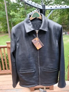 Rare New Mens Vulcan Full Black Motorcycle Black Stitching Leather Jacket Mens S - Picture 1 of 9