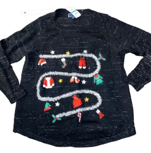 Karen Scott 0X NWT Christmas Santa Black Tinsel Gifts Sweater $55 - Picture 1 of 10