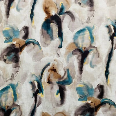 Zoffany Curtain Fabric WATER IRIS 1.9m Peacock/Copper 100% Linen Floral Design - Image 1 of 4