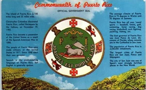 Commonwealth of Puerto Rico Official Government Seal Facts Postcard - Picture 1 of 2