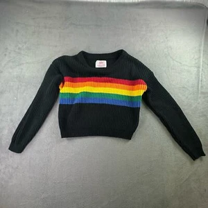 Justice Rainbow cropped Cable Knit Sweater Girls size 8Black Long - Picture 1 of 9
