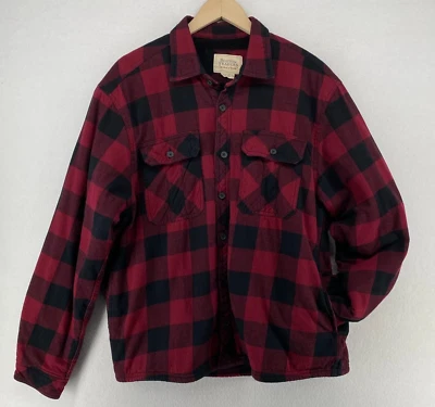 BOSTON TRADERS Shirt Men XL Fleece Lined   Buffalo Check Button Down Shacket Red - Image 1 of 4