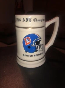 Vtg Denver Broncos 1986 AFC Champions Beer Stein Mug Super Bowl 21 XXI 22oz - Picture 1 of 5