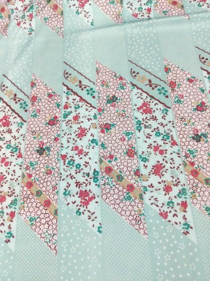 Vintage 80's Stretch Knit Fabric Thin Mint Green Floral 2 Yards Patchwork Print - Image 1 of 4