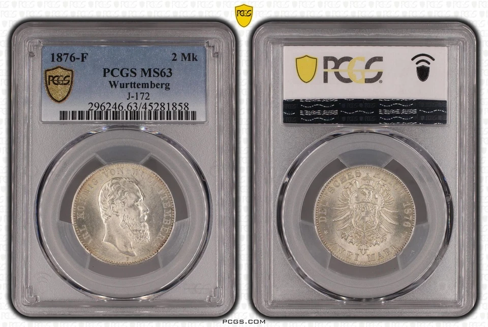 Württemberg 2 Mark 1876 in Holder PCGS MS63 Great Condition NSWLeipzig - Image 1 of 1