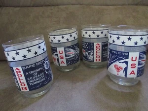 4er Set Gläser Apollo 13 Safe Return Sammlerstück Mond Weltraum Wassermann USA 1970 - Bild 1 von 2