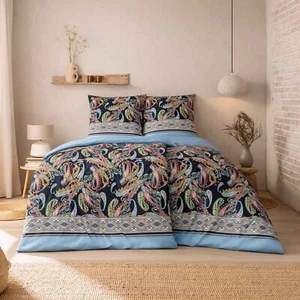 Estella Mako Jersey Bettwäsche 135x200 Siena indigo Paisley blau rosa 6627-606 - Bild 1 von 5