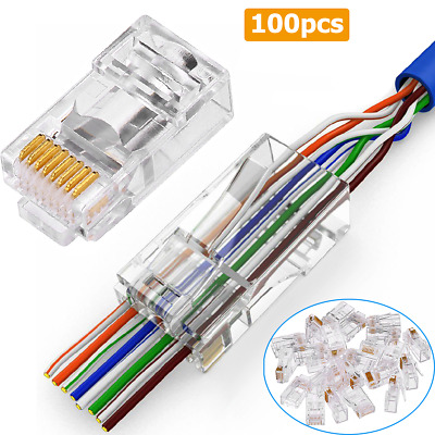 100 Pcs CAT6 RJ45 Pass Through Network Cable Modular Plug Connector Open End • 7.15$
