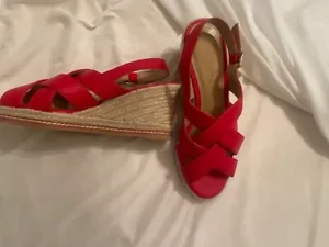 NEU Talbots 7M Saylor rote Espadrille Nappaleder Keilabsatz Fersenriemen-Sandale 139 $ - Bild 1 von 6