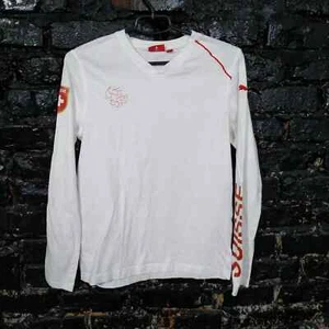 Switzerland Team Fan Jacket Long Sleeve White Red Puma Cotton Shirt Mens Size S - Picture 1 of 12