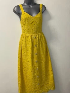 NEW LOOK Ladies 100% Cotton Yellow Broderie Anglaise Lined Dress Sizes 4-8 - Picture 1 of 5