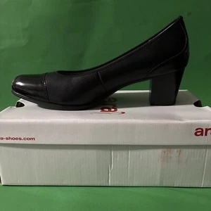 Nuovo con scatola. Ara decolte donna in pelle Sivato, Monaco con tacco a blocco colore nero taglia 10 - Foto 1 di 12