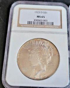 1923 D PEACE SILVER DOLLAR $1 NGC MS 65