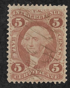US Revenue R24c (1862) 5c - Certificate - Used - VF/XF - Picture 1 of 2