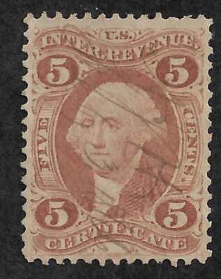 US Revenue R24c (1862) 5c - Certificate - Used - VF/XF - Image 1 of 2