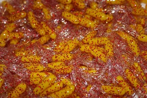 40 pk 1.5" Yellow / Red Sparkle Crappie Fishing Tube Jig Skirts Bluegill Perch - Picture 1 of 1