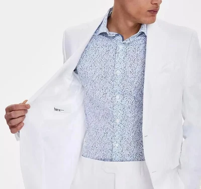 Chaqueta de traje Bar III para hombre ajustada blanca 100 % lino precio de venta sugerido por el fabricante 360 USD Foto 1 de 4