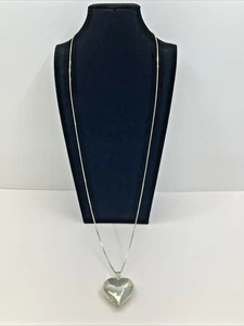 Vintage 925 Sterling Silver ITALY “Puffy Heart” Pendant Long Necklace 30" Pretty - Picture 1 of 23
