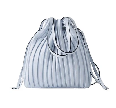 ZARA Pleated Bucket Bag Crossbody Hand Bag Blue Faux PU Leather Purse EUC  - Image 1 of 4