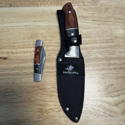 Juego de navajas de bolsillo y hoja fija de madera Winchester con funda caza campamento al aire libre Foto 1 de 4